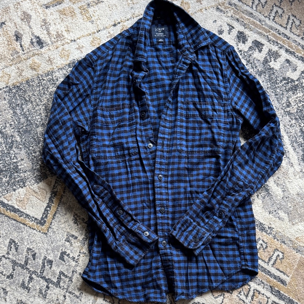 J. Crew Navy and Black Plaid Button-Down Shirt